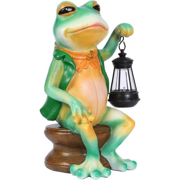 8.8Inch Tall Resin Solar Frog Garden Statue Handheld Light for Unique Balcony - Picture 1 of 6